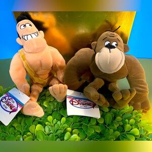 DISNEY STORE NWT VTG 2003 GEORGE OF THE JUNGLE BEAN BAG PLUSH GEORGE & APE 8”